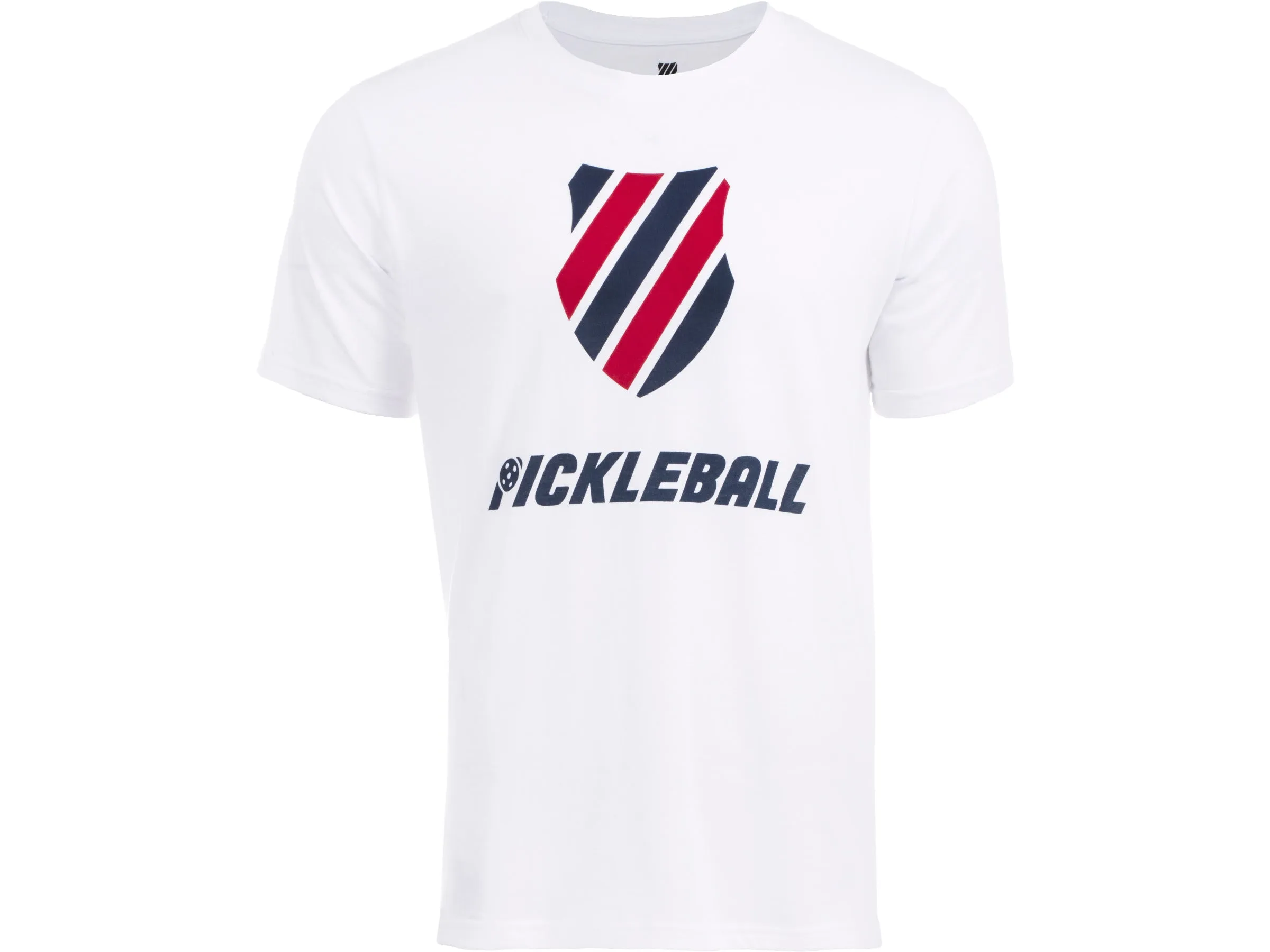 104432-114 | MENS PICKLEBALL T-SHIRT | WHITE/BLUE/RED