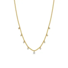 14k 9 Dangling Prong Diamond Extra Small Curb Chain Necklace