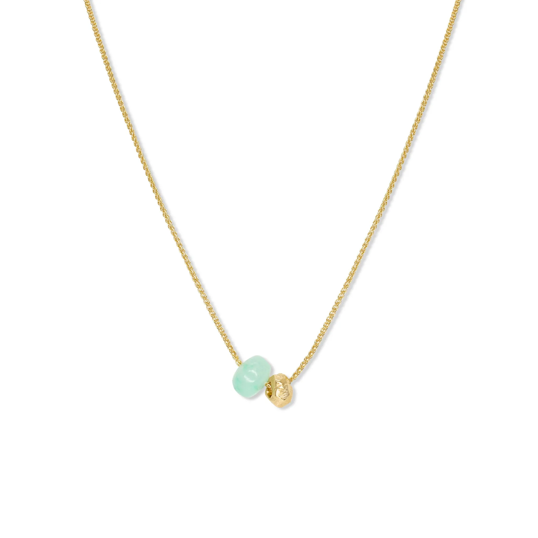 18K Gemstone Dual Bead Necklace with Chrysoprase