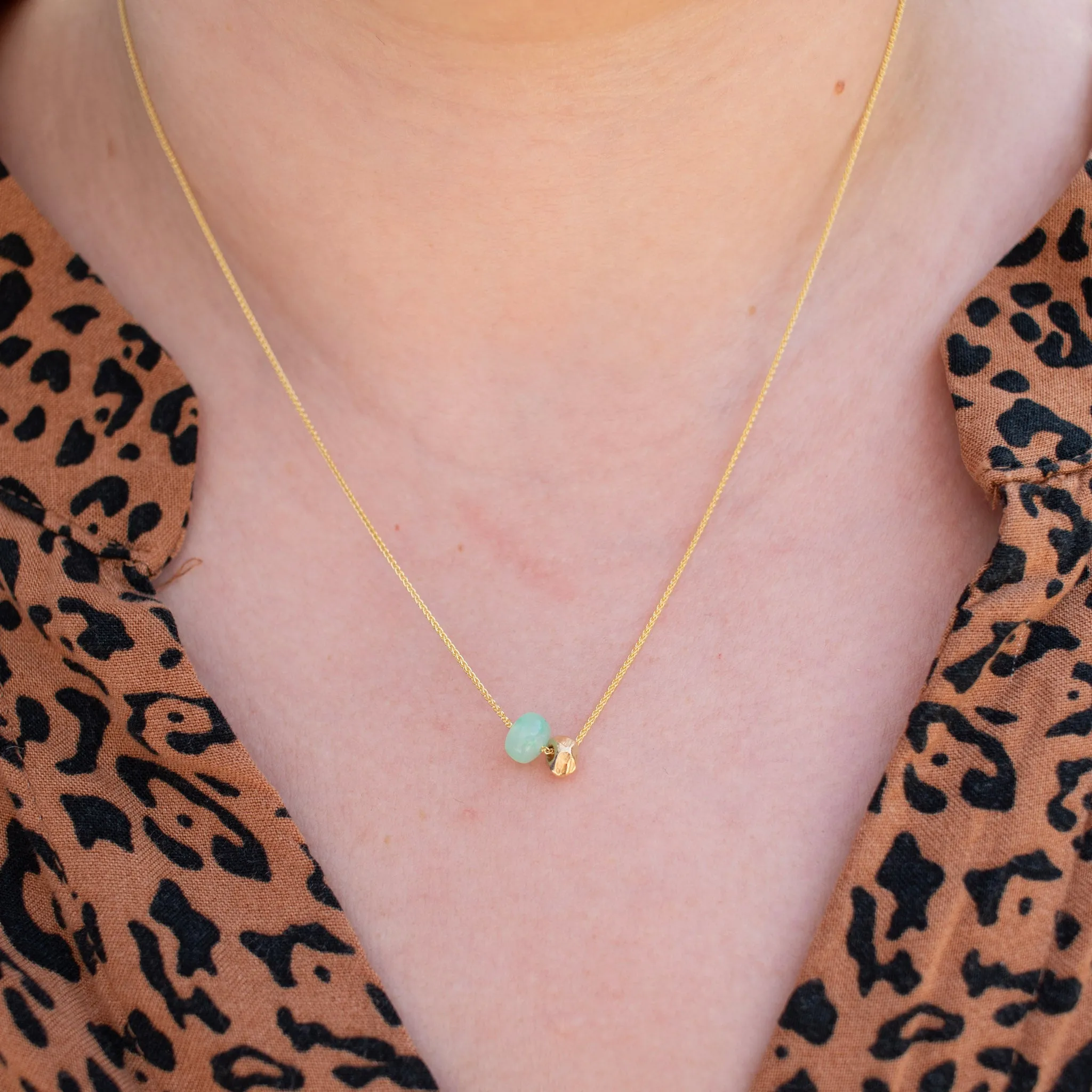 18K Gemstone Dual Bead Necklace with Chrysoprase