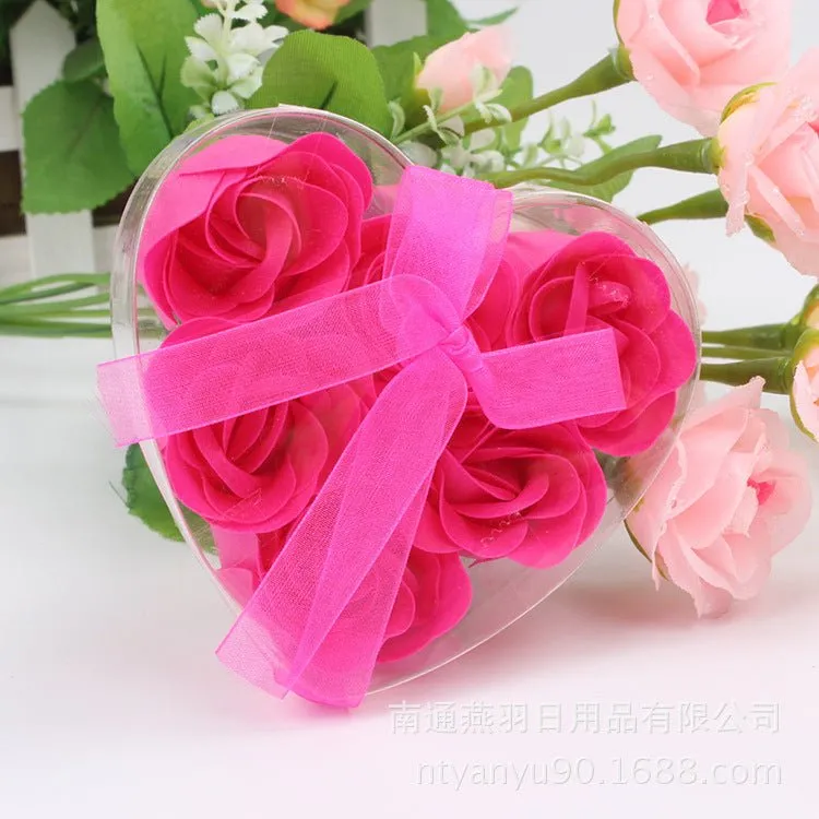 6 Artificial Rose Heart Box with Ribbon