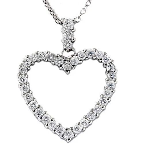 .75CT Real Diamond Heart Shape Pendant 14K White Gold