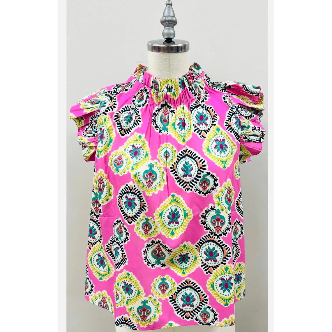 Arianda Ruffle Sleeve Print THML Top