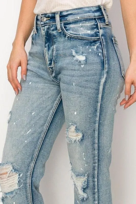 ARTEMIS VINTAGE High Rise Distressed Straight with Fray Hem Jeans