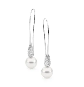 Australian pearl and diamond long french hook earrings