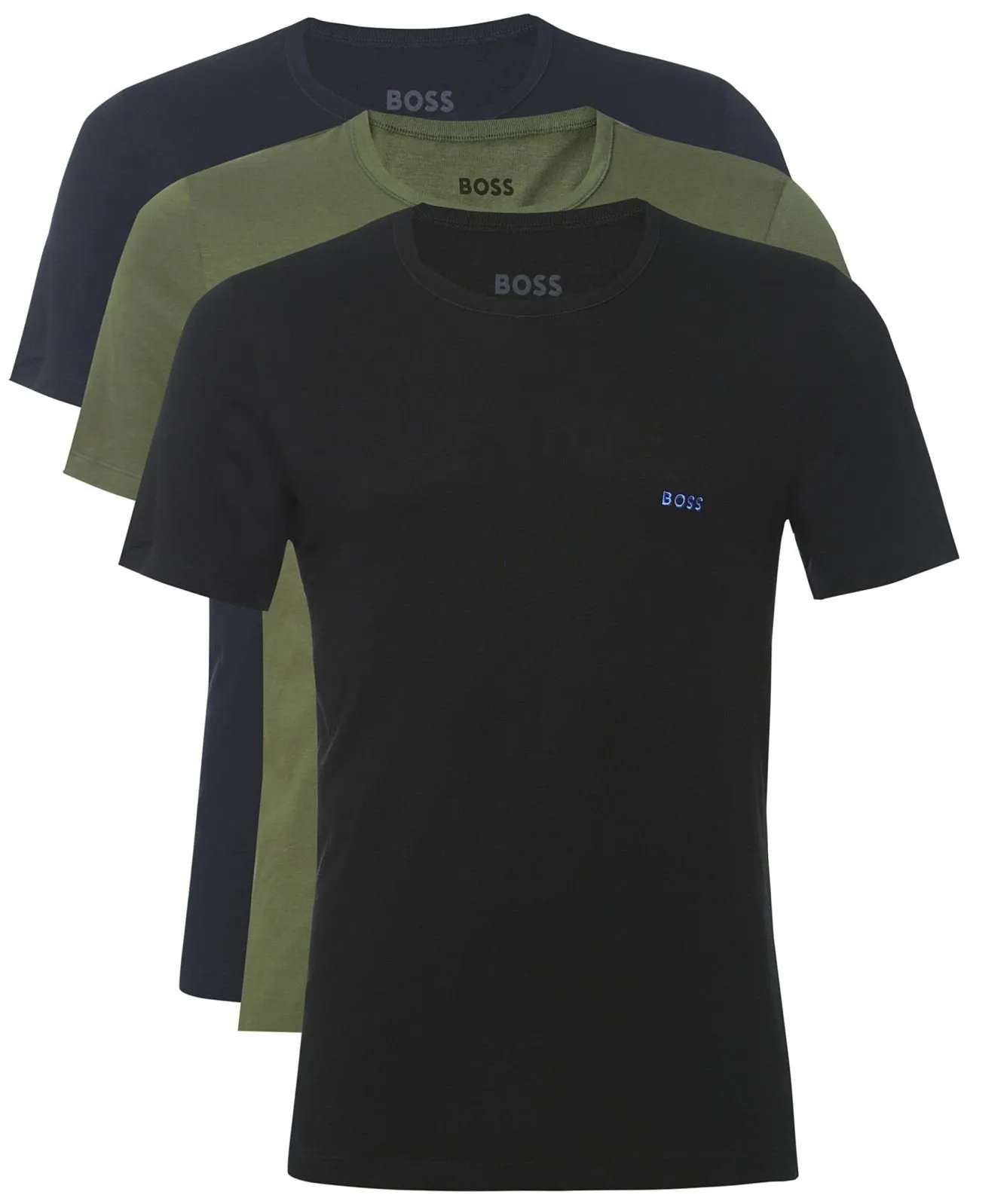 BOSS Set of 3 Navy/Kahki/Black Embroidered Logo Classic Crew Neck T-shirts UK XL