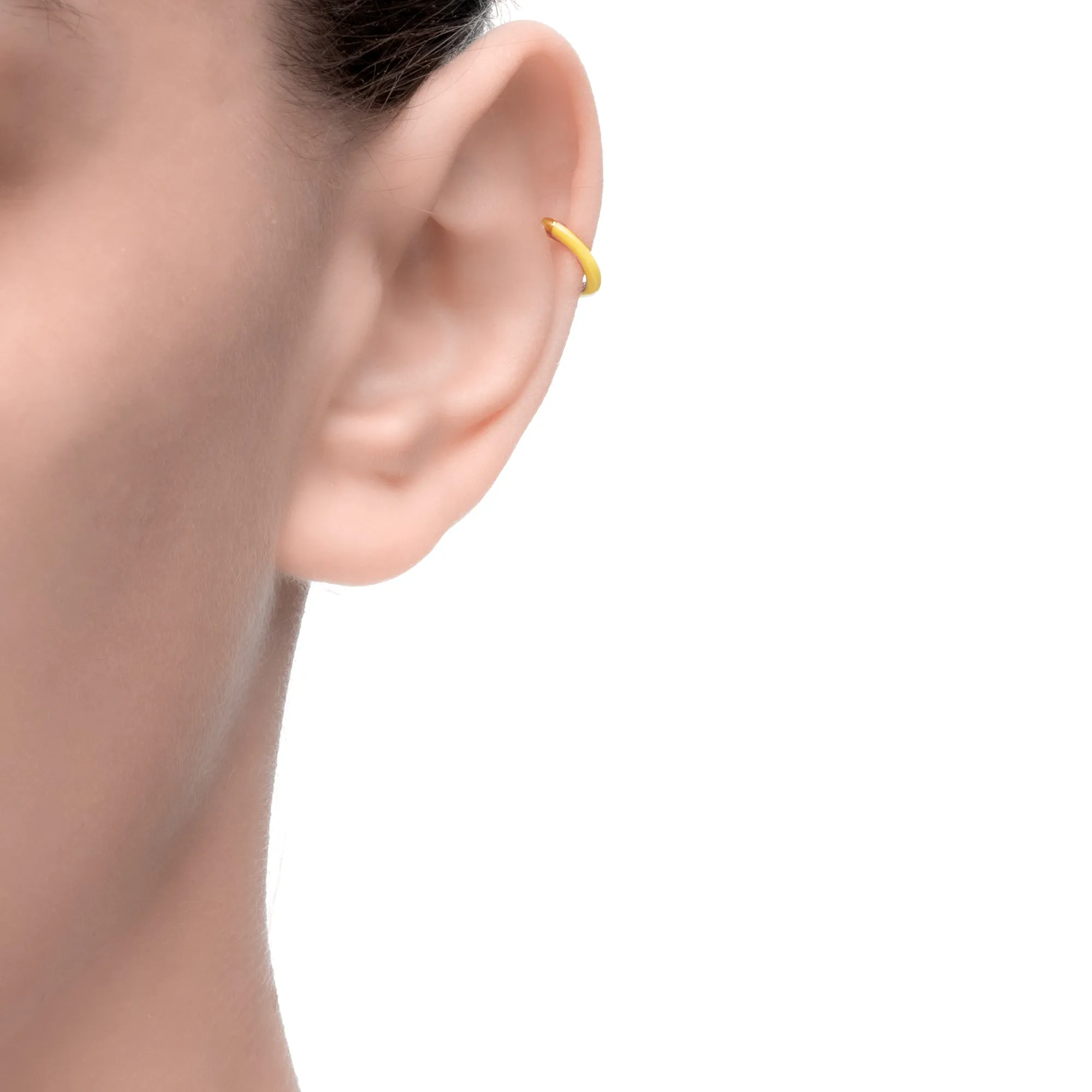 Cardea | Morel Single Earcuff | 925 Silver | Yellow Enamel & White CZ | 14K Gold Plated