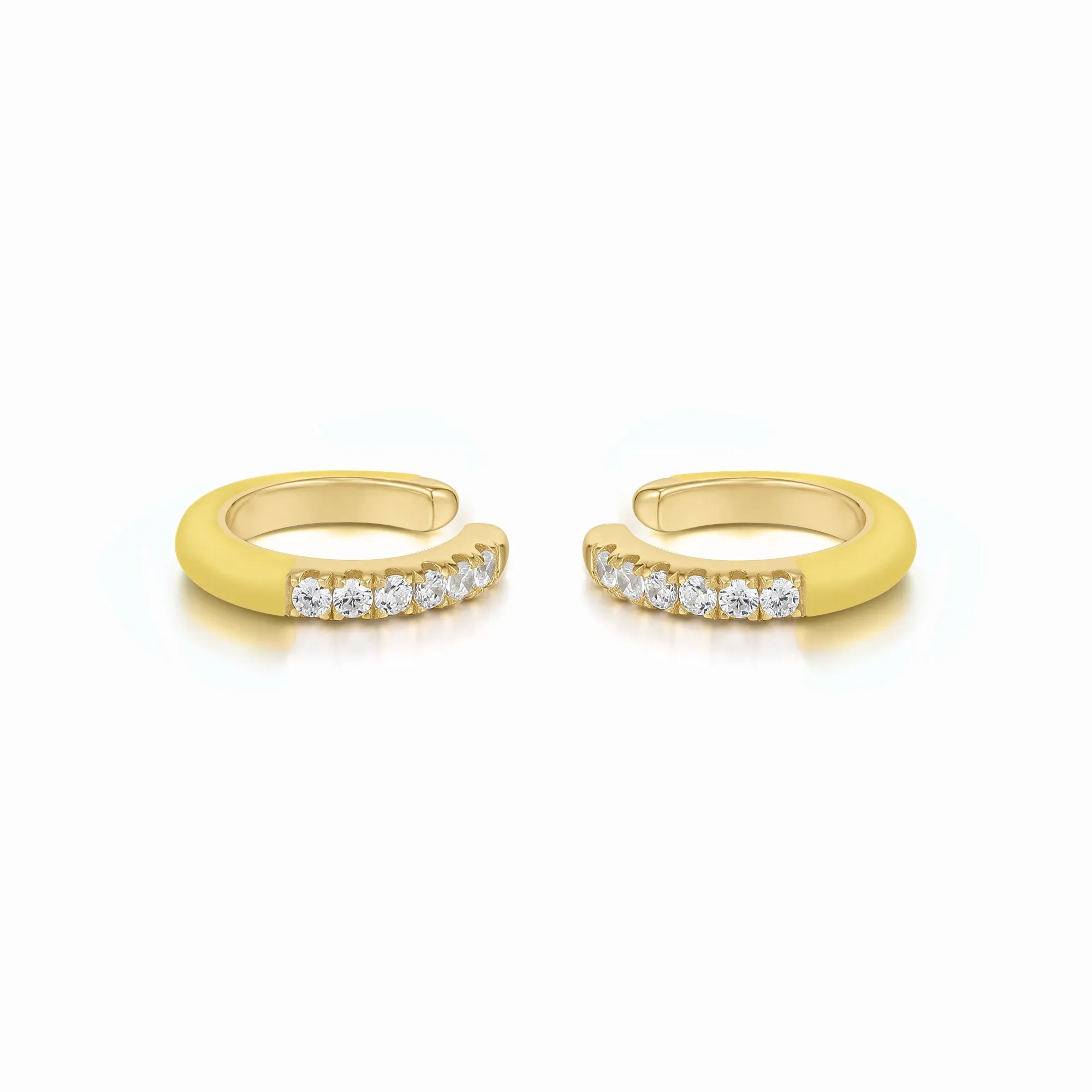 Cardea | Morel Single Earcuff | 925 Silver | Yellow Enamel & White CZ | 14K Gold Plated