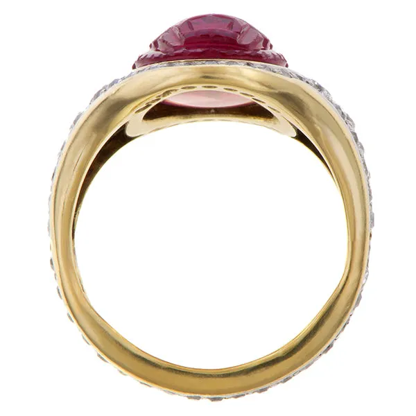 Carved Tourmaline Scarab & Diamond Ring