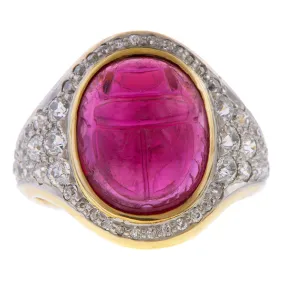 Carved Tourmaline Scarab & Diamond Ring