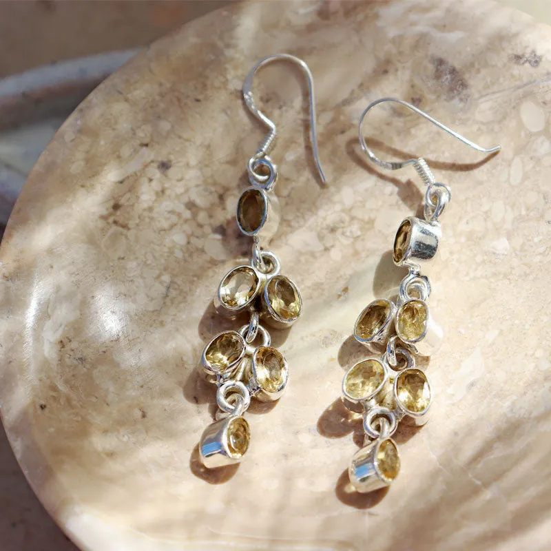 Citrine Silver Drop Gemstone Earrings