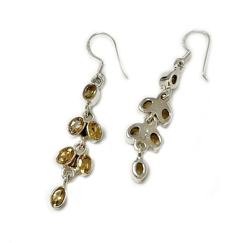 Citrine Silver Drop Gemstone Earrings