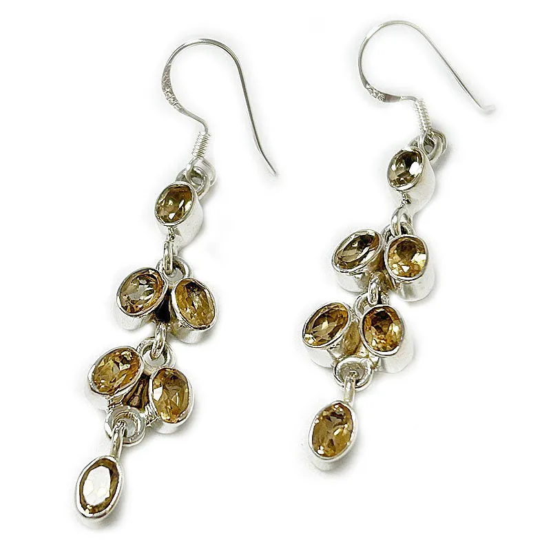 Citrine Silver Drop Gemstone Earrings