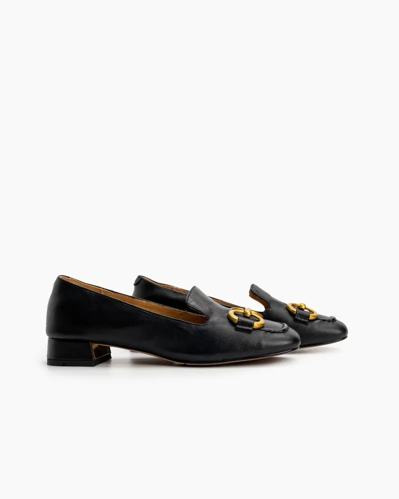 Classic Metal Buckle Square Toe Low Heel Loafers