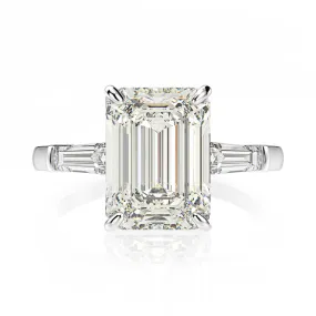 Classic Three Stone Emerald Cut Engagement Ring