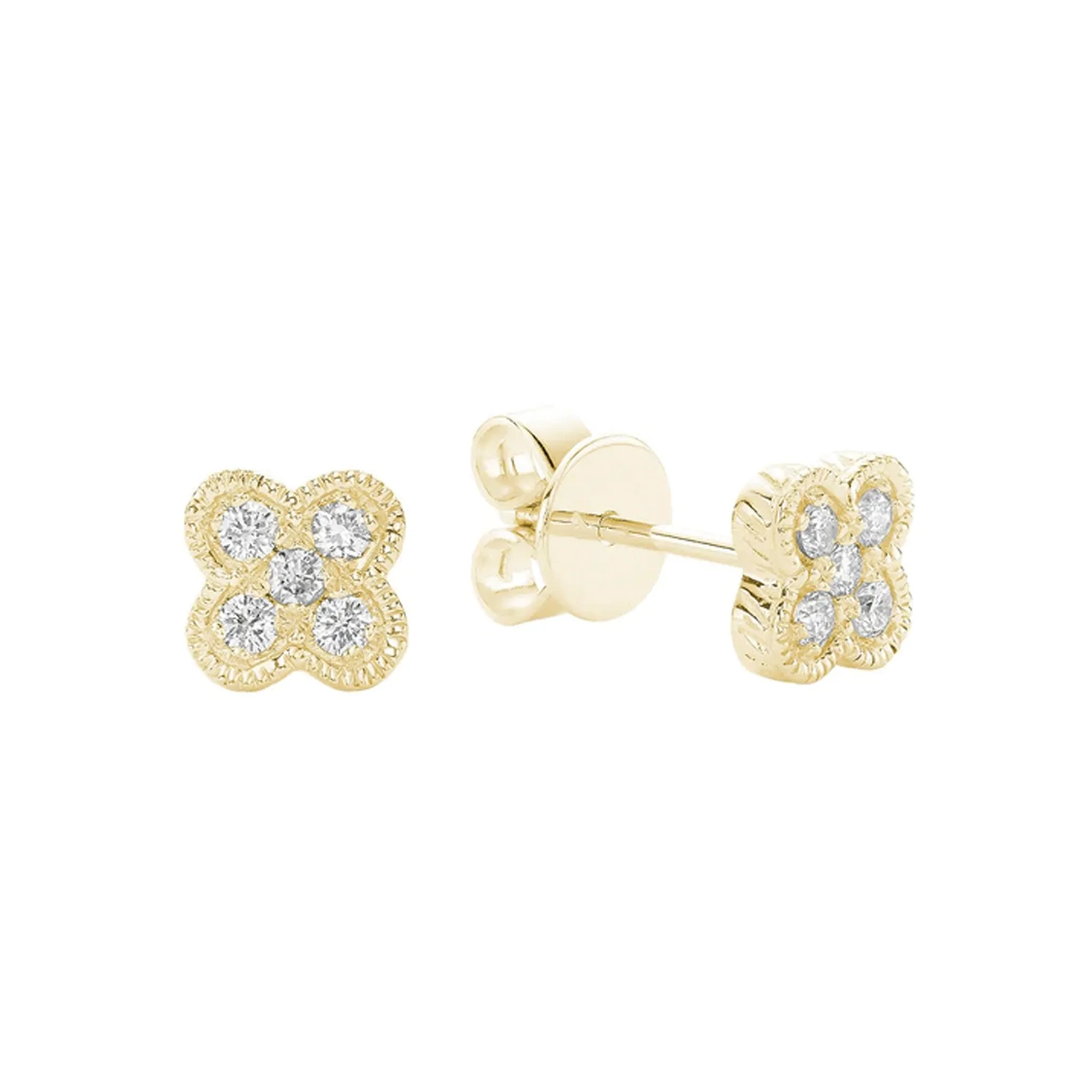 Clover Milgrain Diamond Stud Earrings