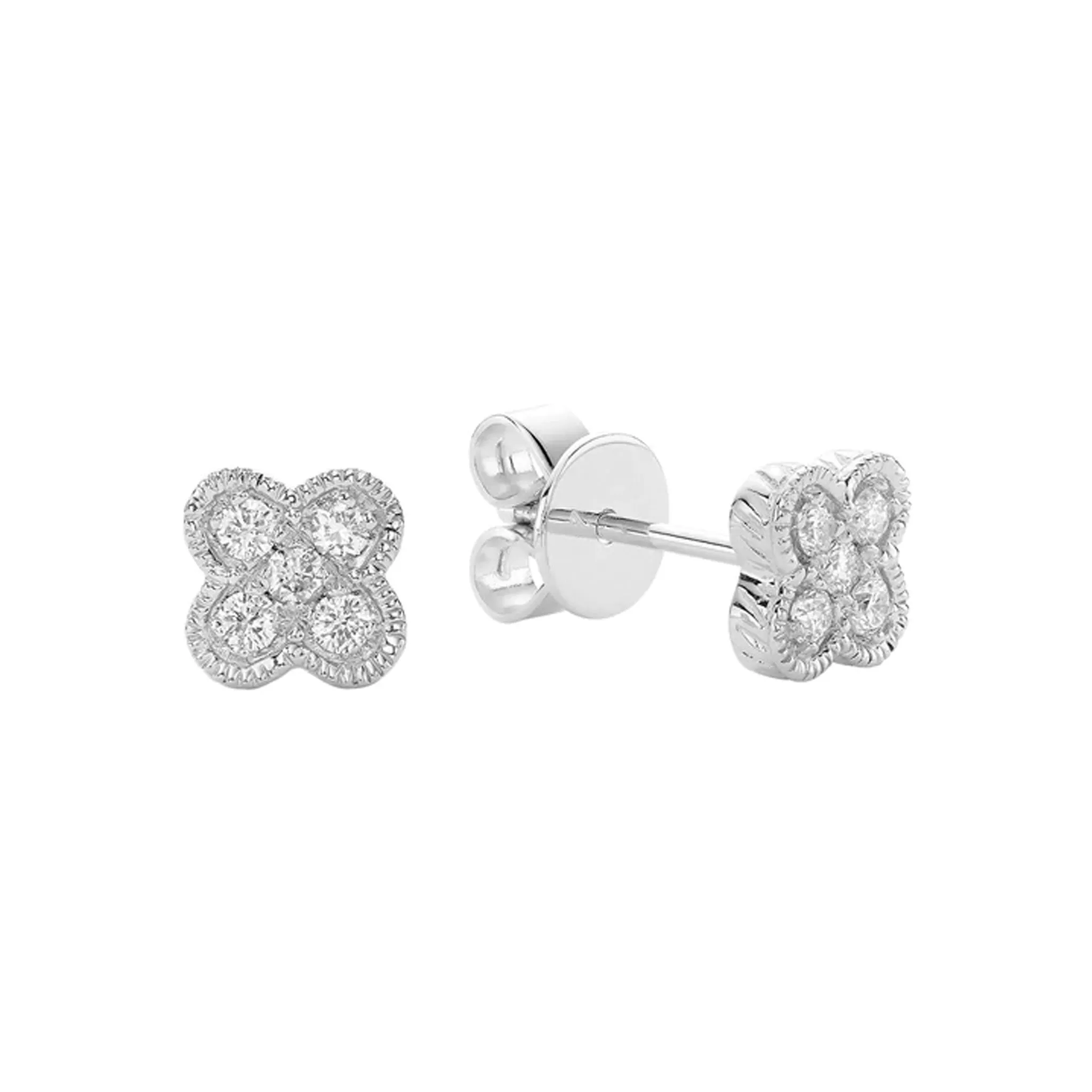 Clover Milgrain Diamond Stud Earrings