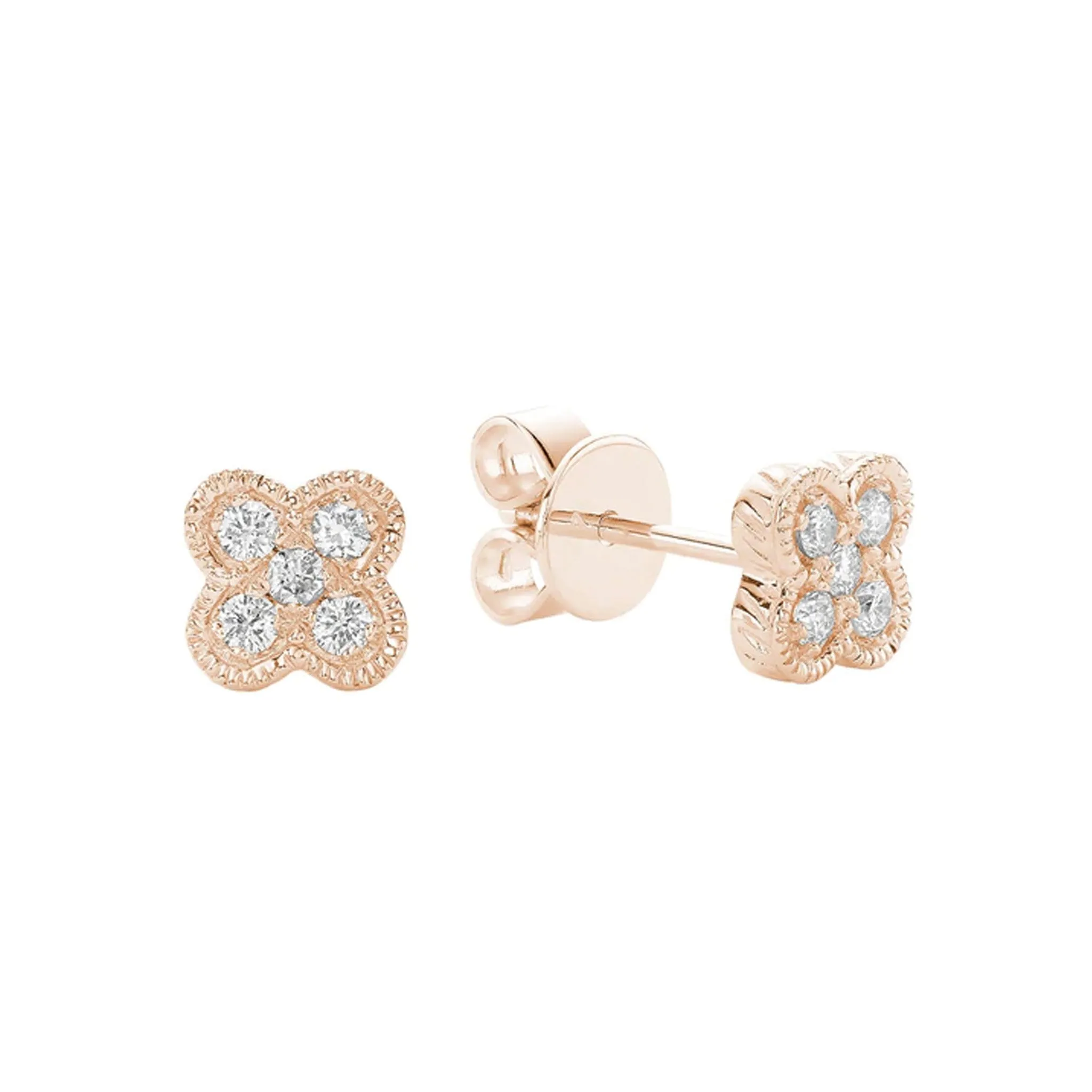 Clover Milgrain Diamond Stud Earrings