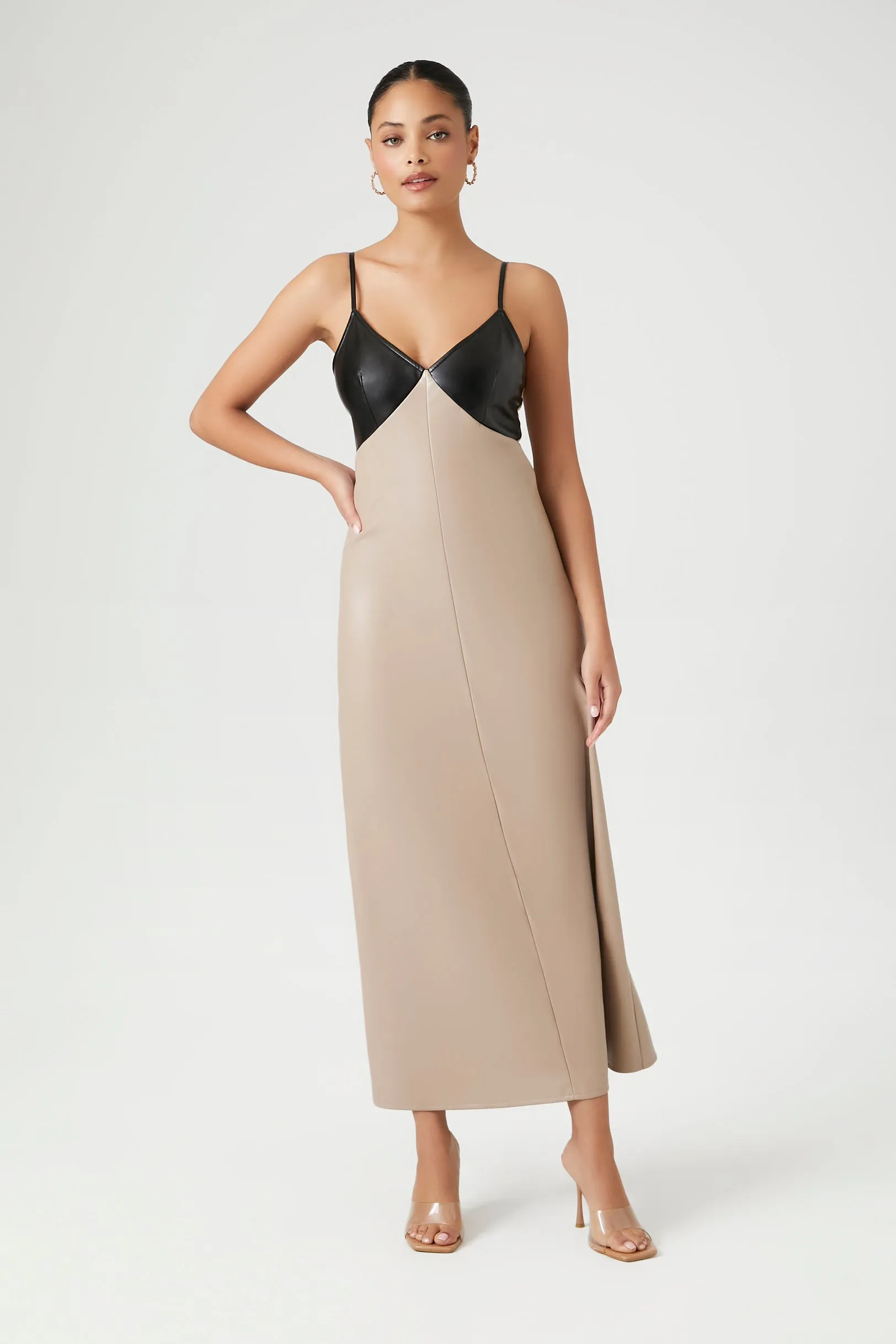 Colorblock Faux Leather Maxi Dress