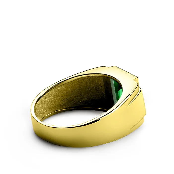 Emerald Statement Men's Ring in 14k Yellow Gold with Genuine Diamonds