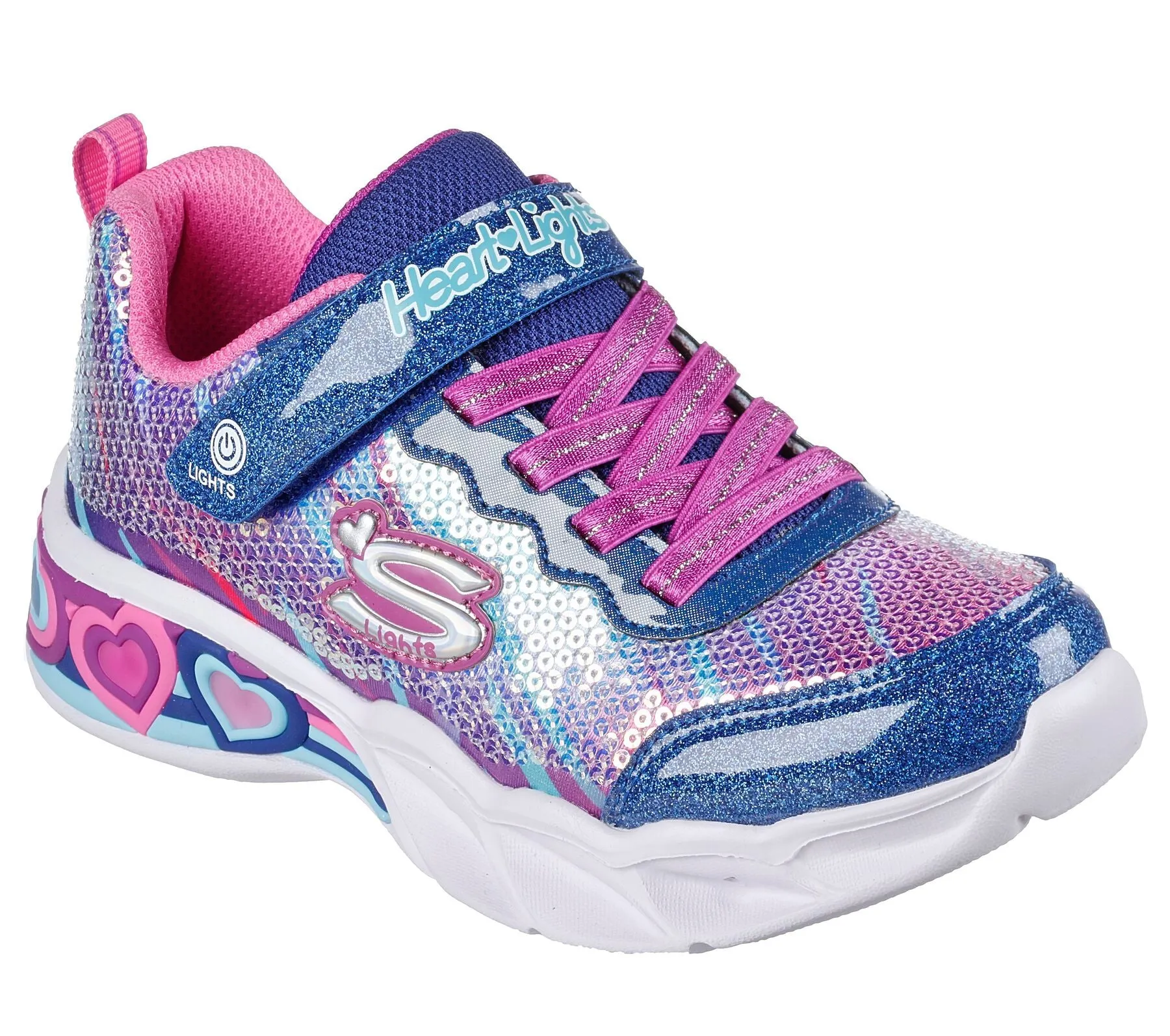 Girls Skechers Trainers Navy Multi Strap Light Up Hearts 302313L NVMT