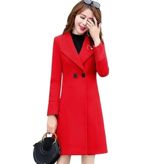 GLORIA Design Women's Fine Fashion Watermelon Pink Elegant Luxury Style Designer Wool Coat