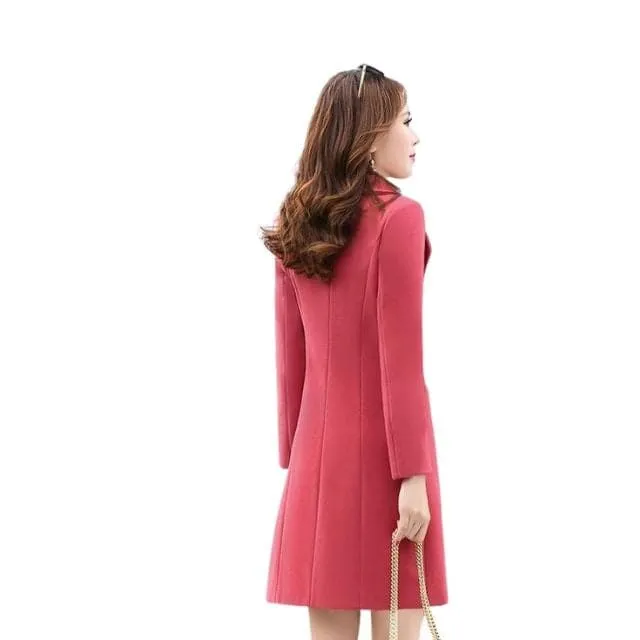 GLORIA Design Women's Fine Fashion Watermelon Pink Elegant Luxury Style Designer Wool Coat