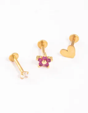 Gold Plated Surgical Steel Love Heart Bezel Flat Back Pack