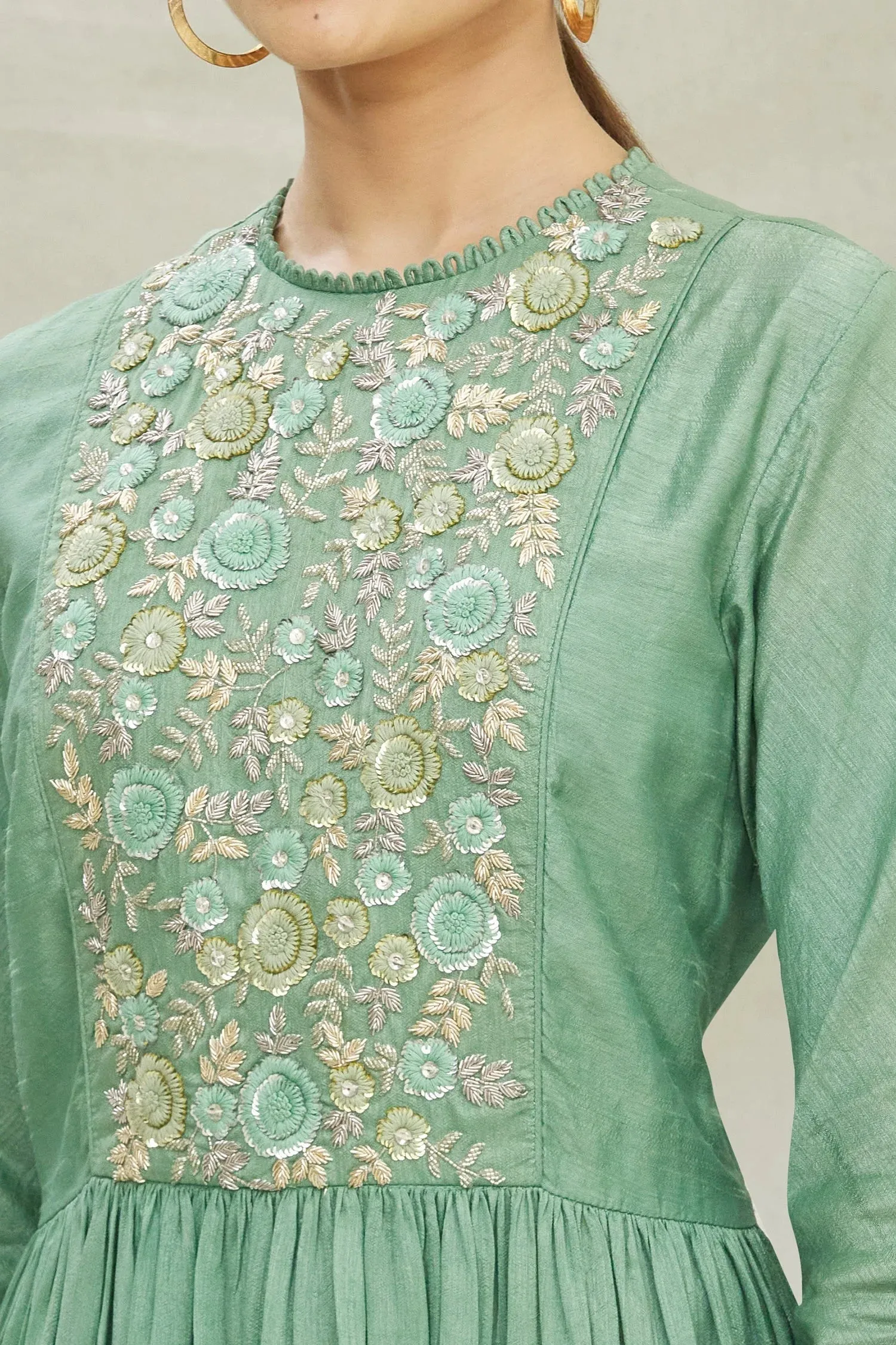 Green Organza Anarkali Set