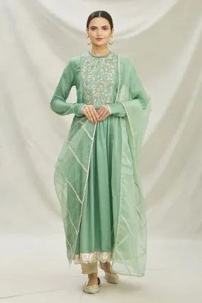 Green Organza Anarkali Set