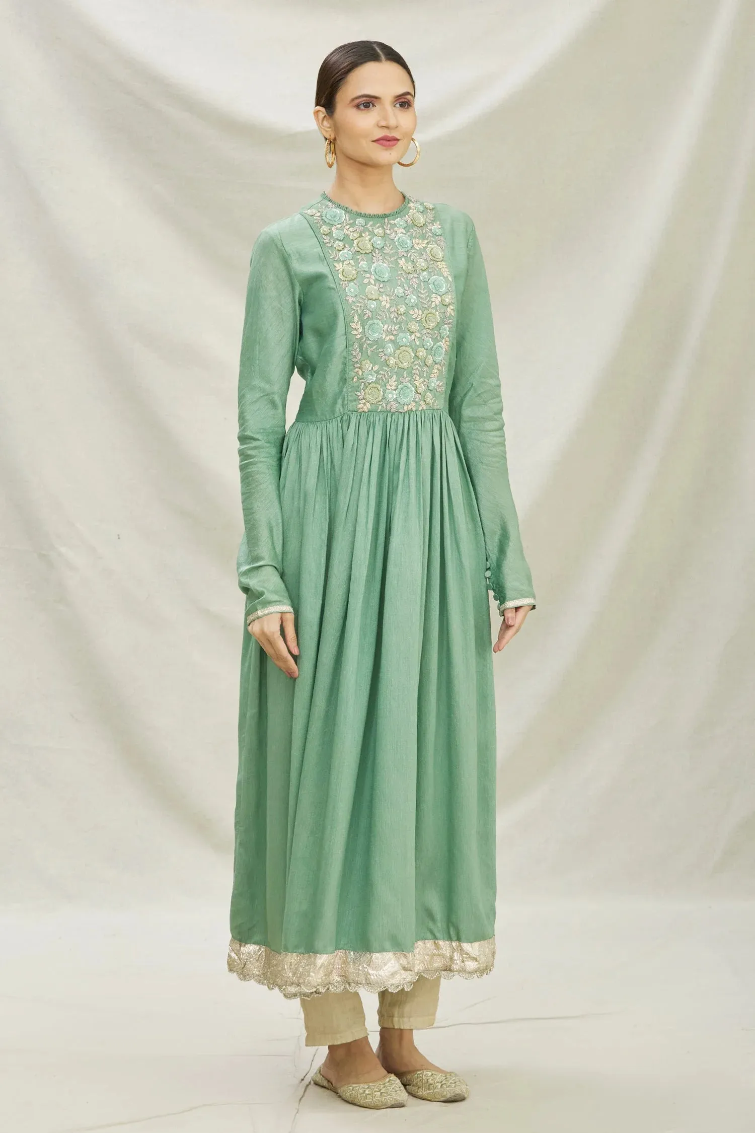 Green Organza Anarkali Set