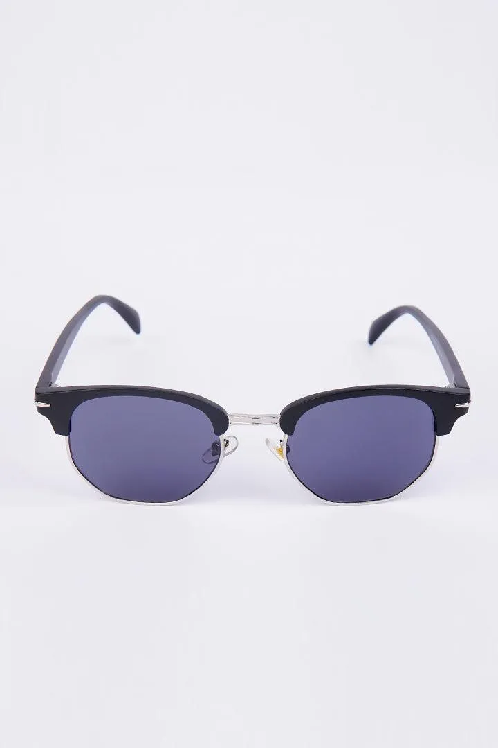 Half Rim Round Sunglasses - Blue