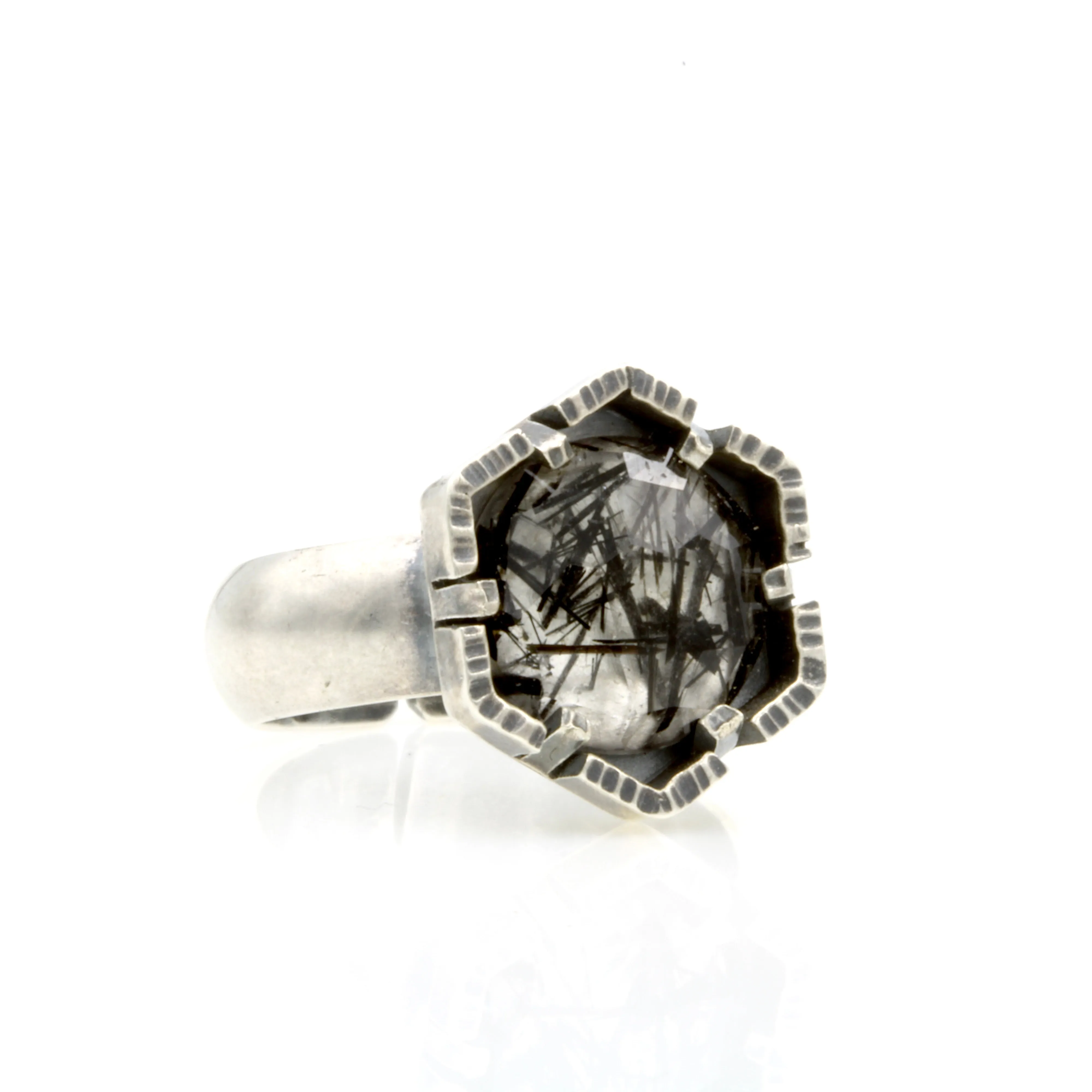 Hex Ring in Tourmalated Quartz