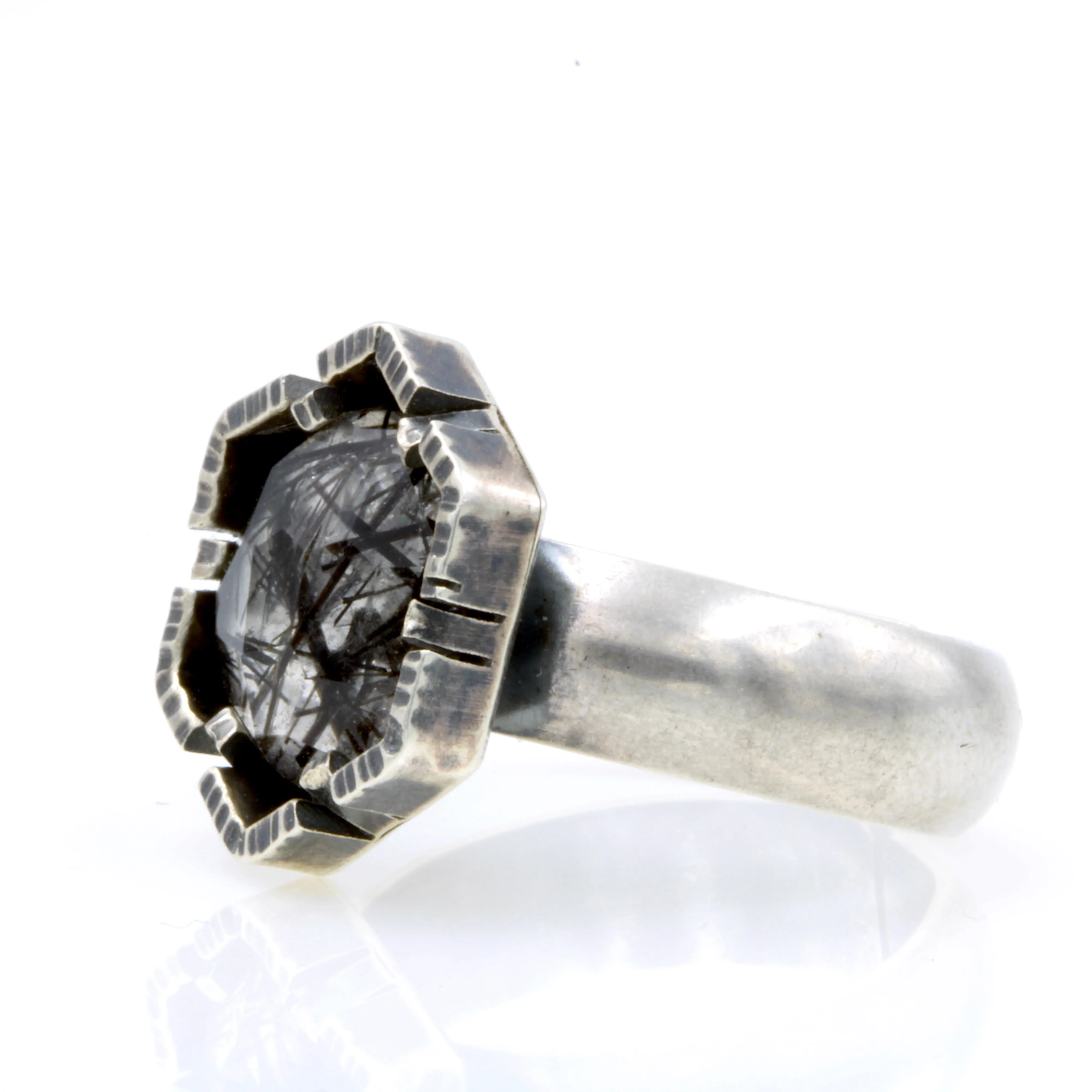 Hex Ring in Tourmalated Quartz