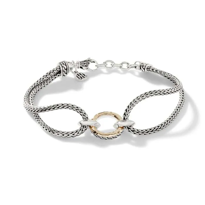 John Hardy Classic Chain Hammered Mini Chain Bracelet in Sterling Silver and 18K Yellow Gold