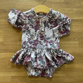 Kate Quinn Bamboo Floral LS Dress Onesie - 3/6m