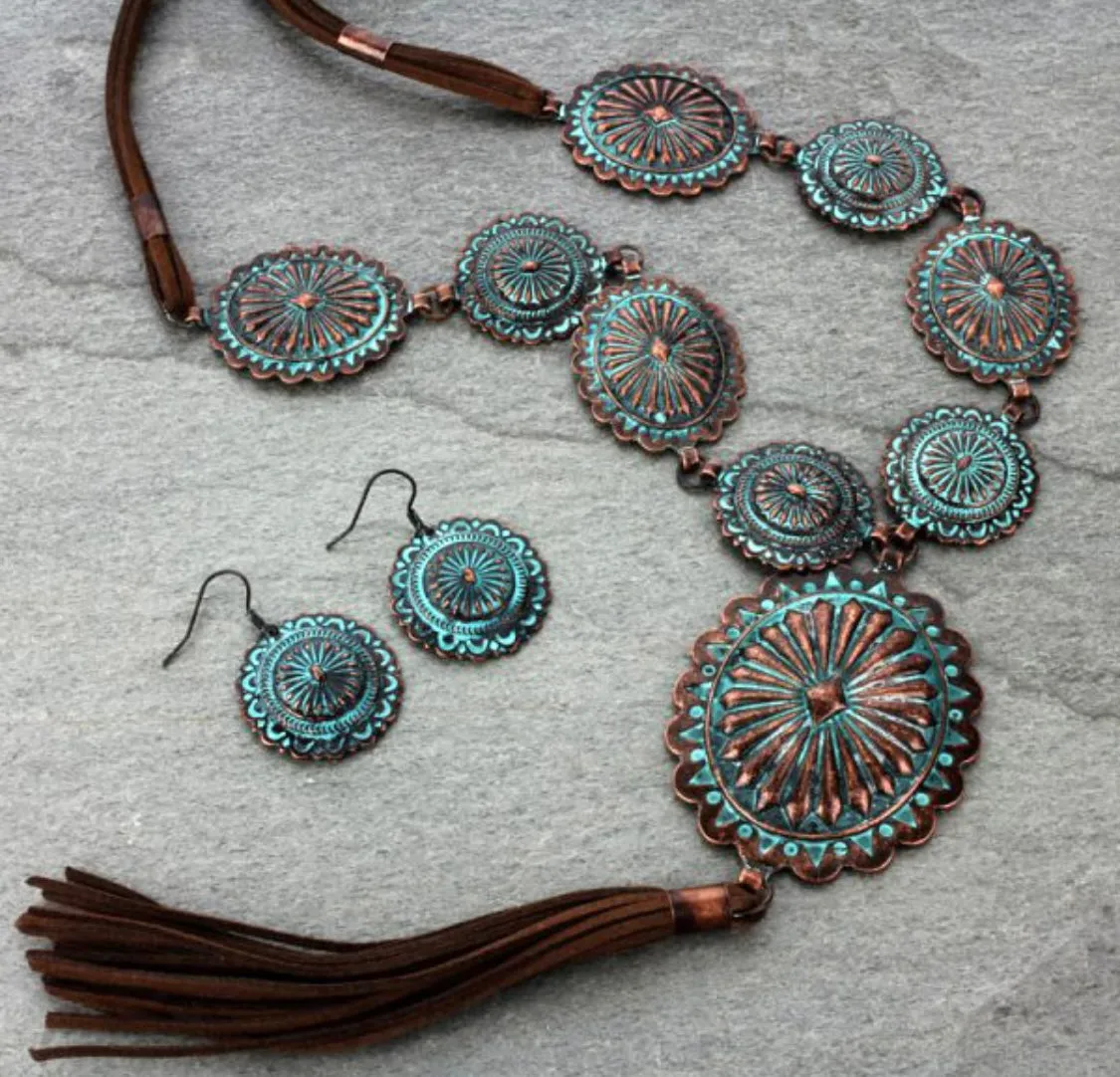 Large Patina concho necklace set