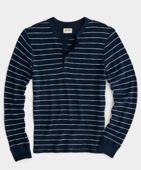 Lightweight Stripe Mini Waffle Henley Classic Navy