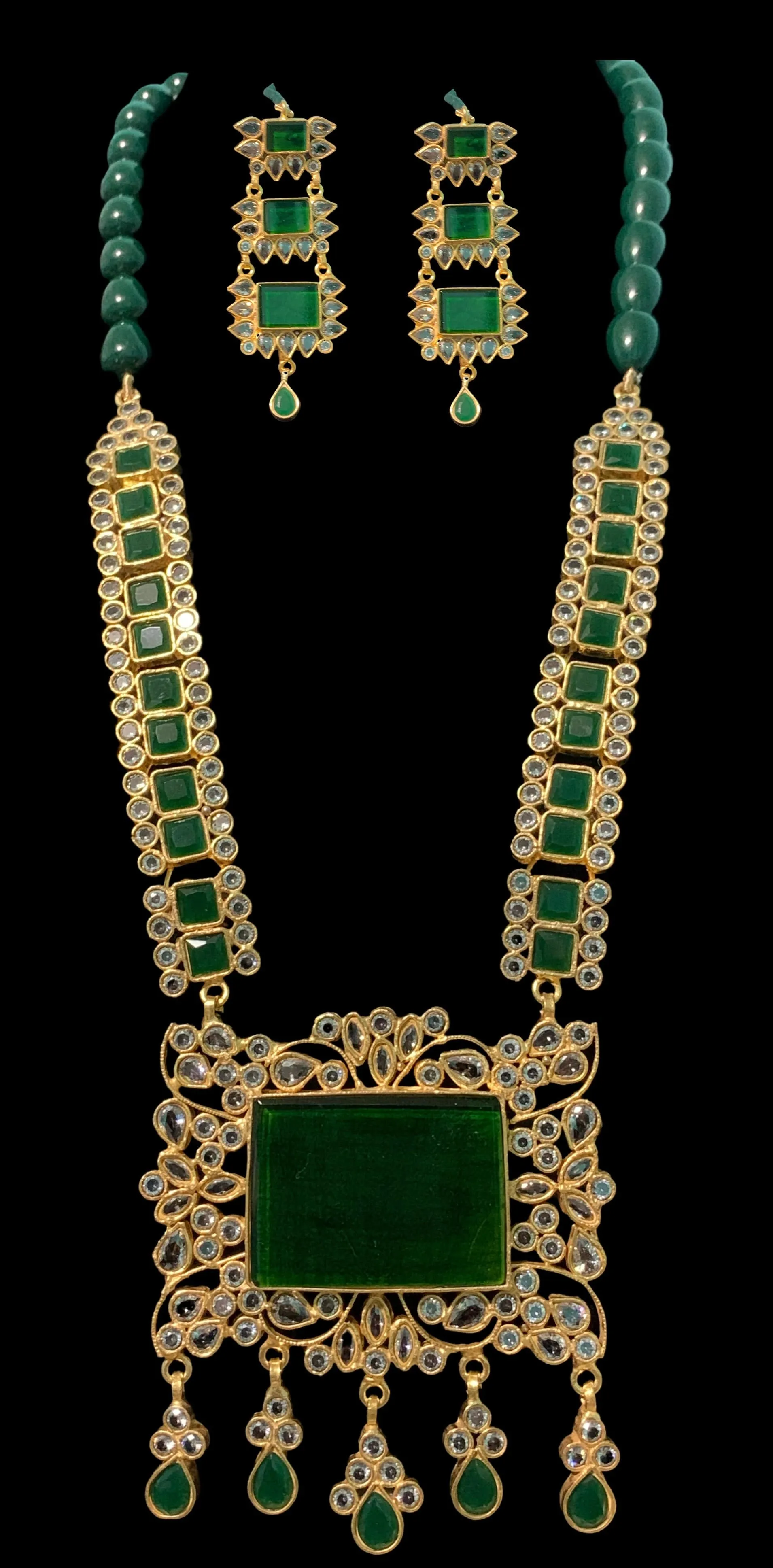 LN11 Farshi kundan long statement necklace set (READY TO SHIP )