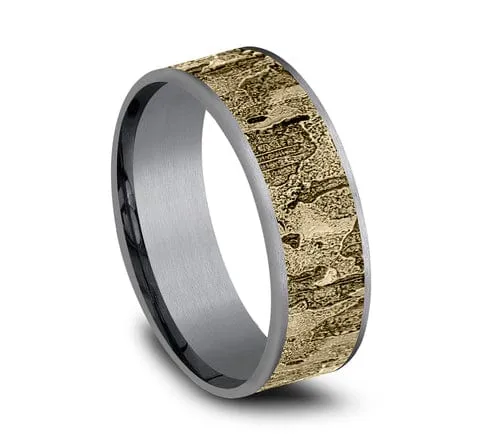 Men's Wedding Band, 7.5MM Textured 14K Yellow Gold and Tantalum