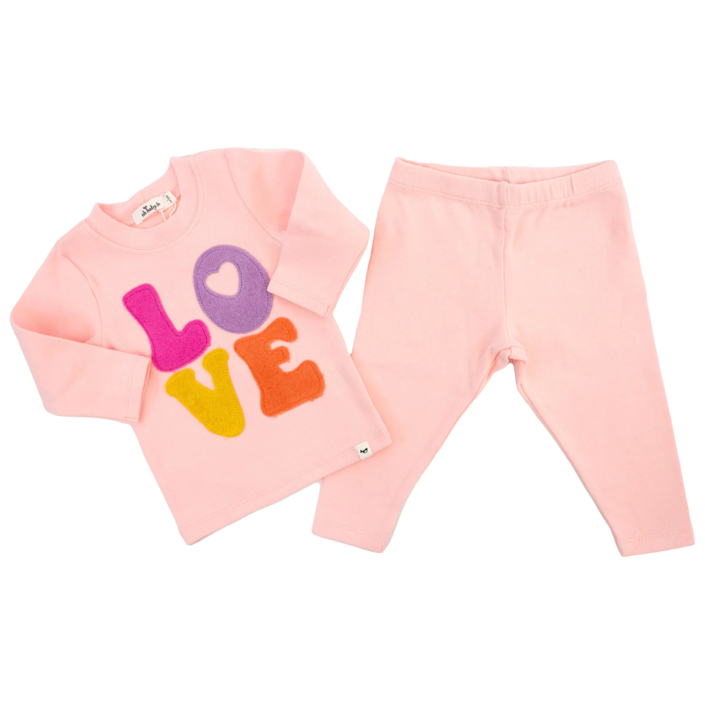 oh baby! Two Piece Set - Cotton Candy LOVE Applique - Pale Pink