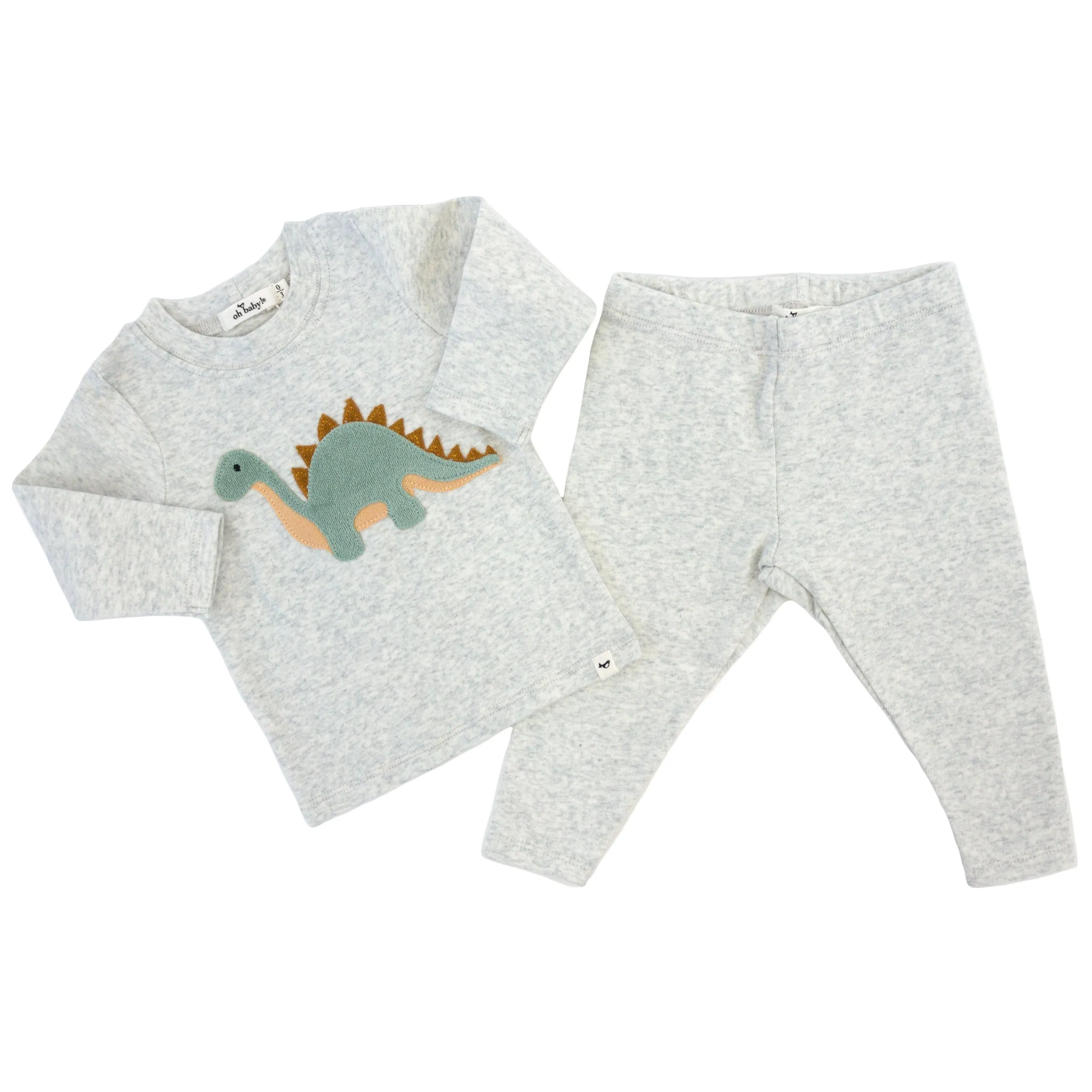 oh baby! Two Piece Set - Dinosaur Applique - Heather Gray