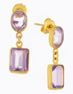 Oval and Rectangle Amethyst Earrings