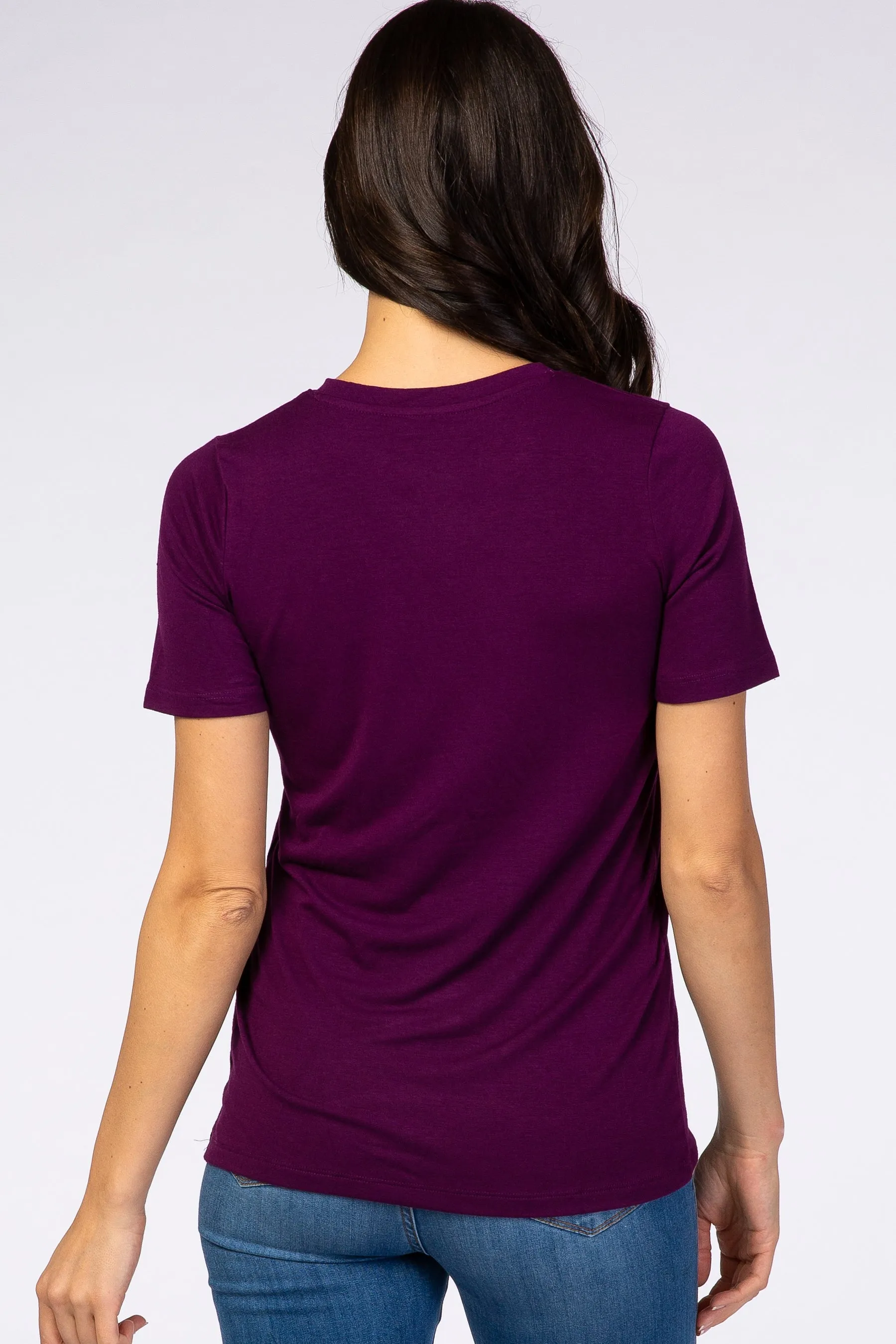 Plum Crew Neck Short Sleeve Top