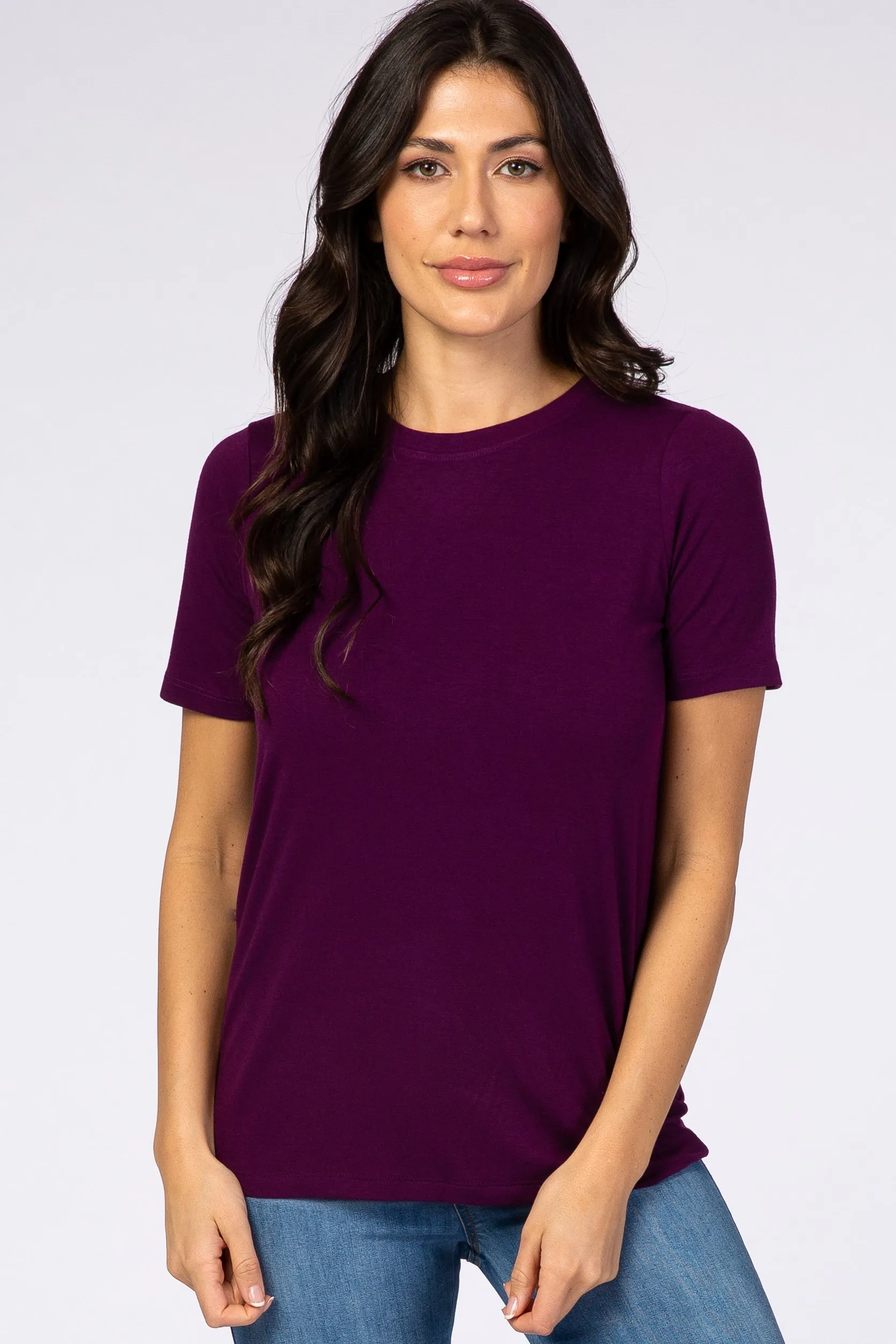 Plum Crew Neck Short Sleeve Top