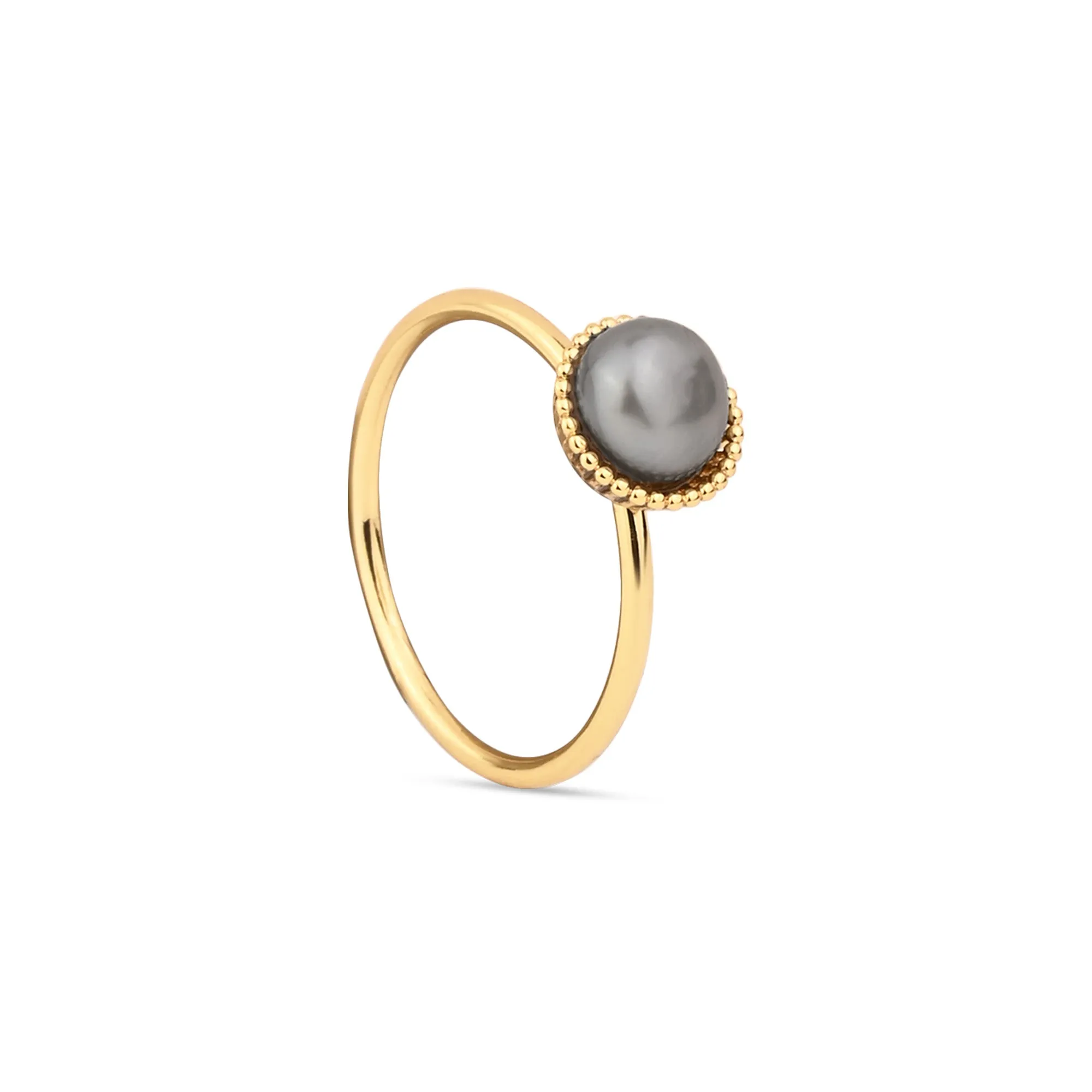 Real Gold-Plated Pearl Ring Grey-Large