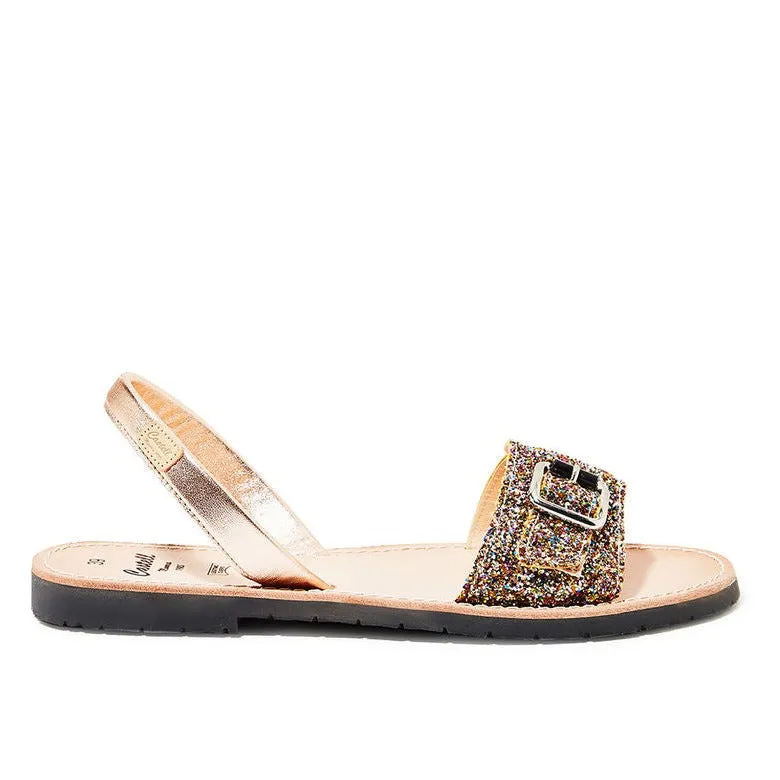 Renewed Glitter Leather Open Toe Menorcan Sandal For Women - A 1550