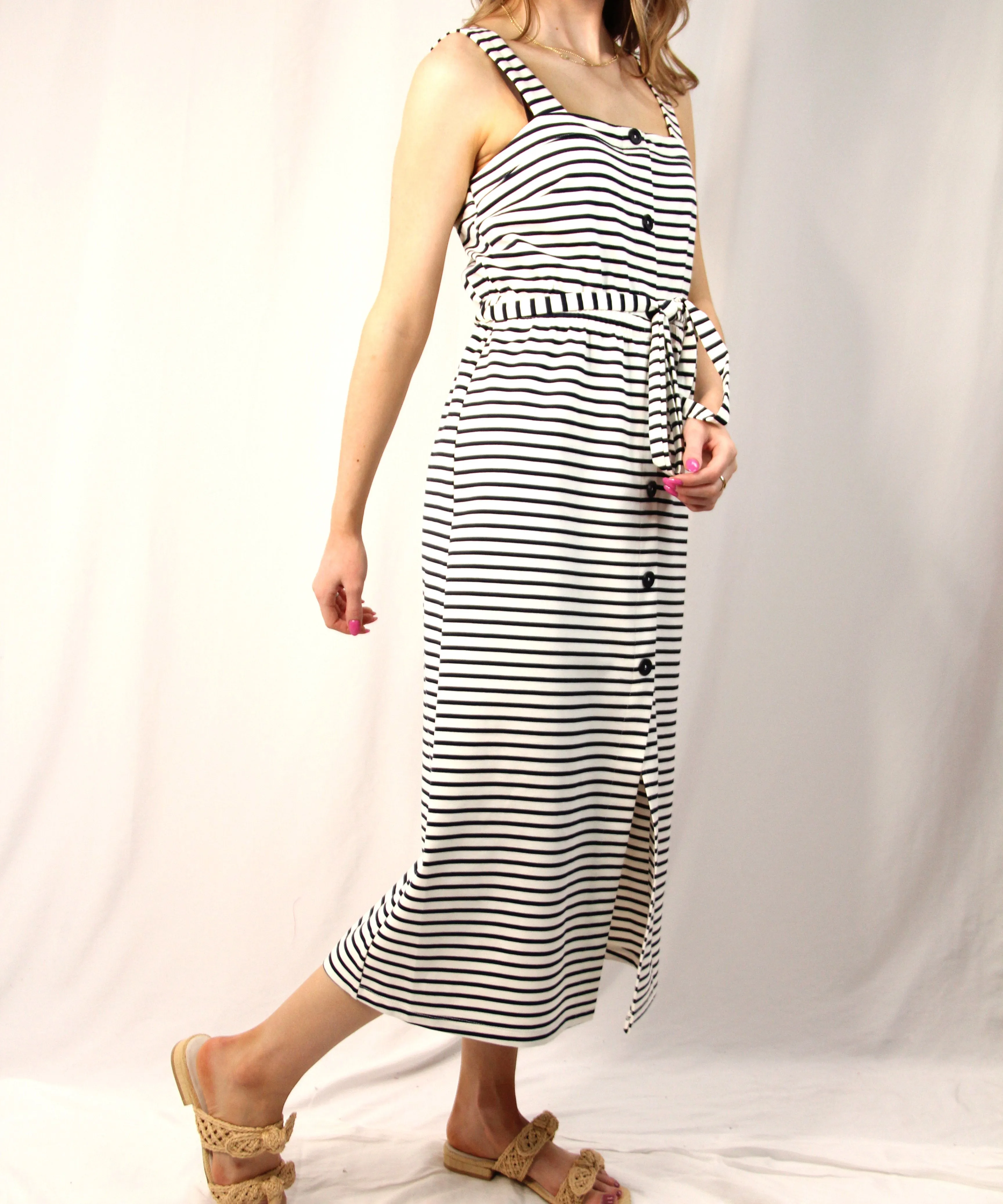 Sleeveless Button Down Dress - Navy/White Stripe