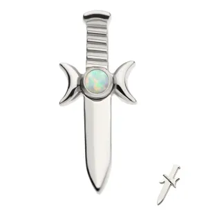 Sword And Moon Phase White Opalite Threadless Titanium Top