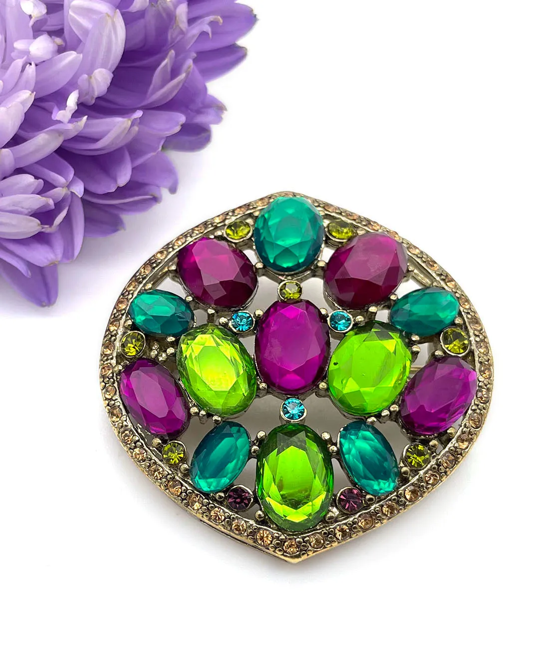 【USA輸入】ヴィンテージ MONET パープル グリーン ビジュー ブローチ/Vintage MONET Purple Green Bijou Brooch